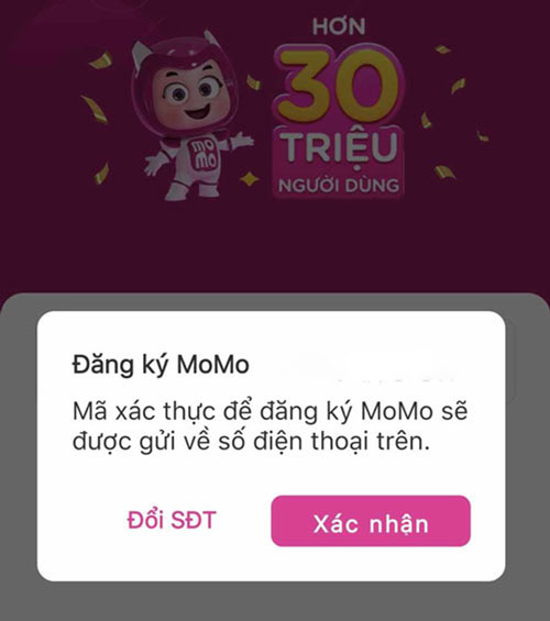 Xác thực số điện thoại đăng ký MoMo