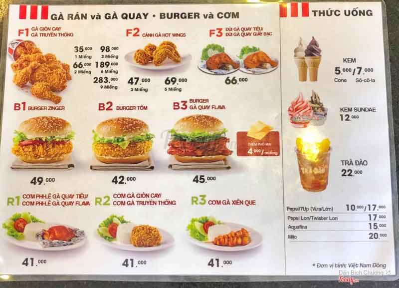 Sự đa dạng trong thực đơn KFC